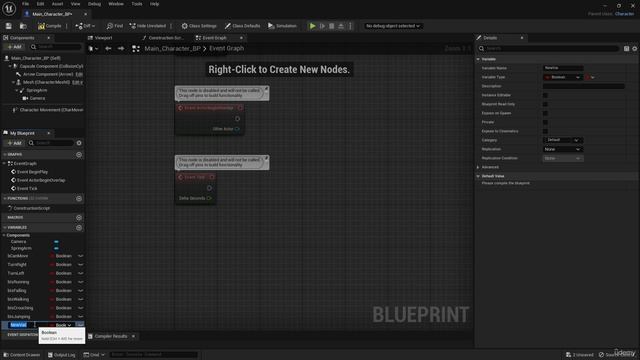 90. Create the variables for the character blueprint