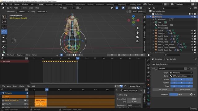 73. Creating the stand turn right 90 animation