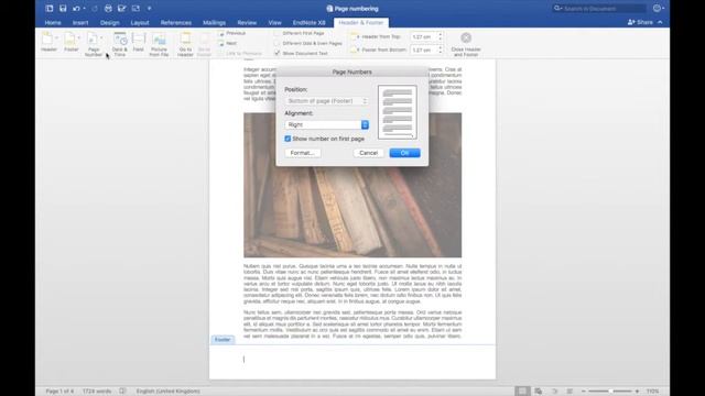 Inserting page numbers - Microsoft Word for Mac