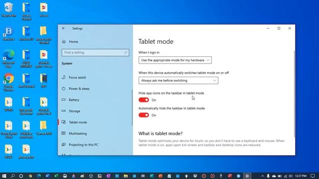 Tablet mode in Windows 10