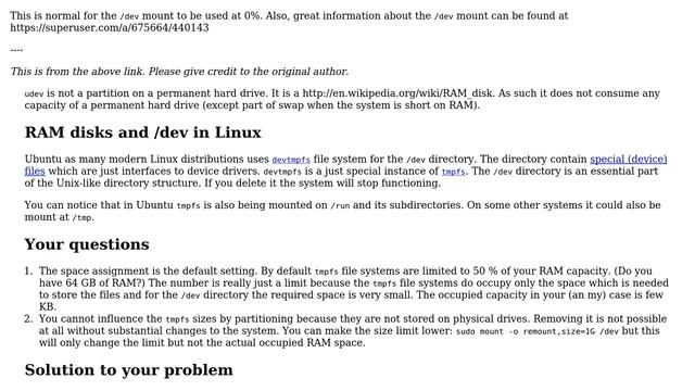 Ubuntu: 0% usage on udev (/dev) partition