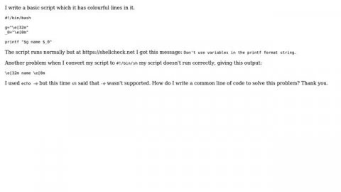 Unix & Linux: How to solve compability problem the code printf in bash and sh?