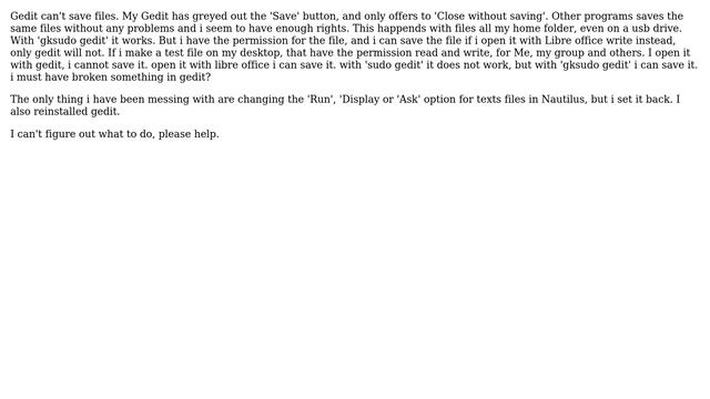 Ubuntu: Gedit can't save files