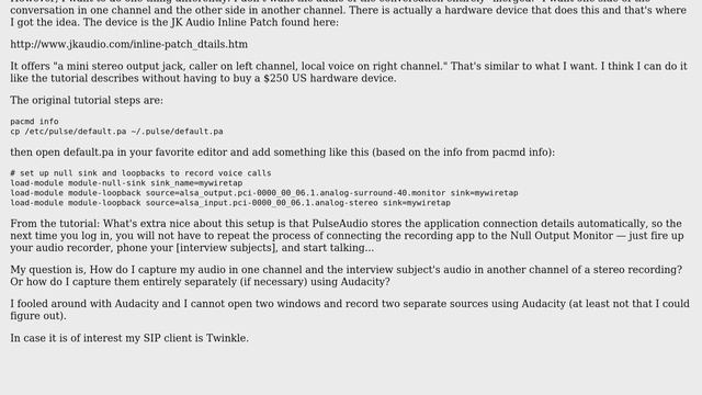 record audio on Linux - capture both sides of a VoIP conversation