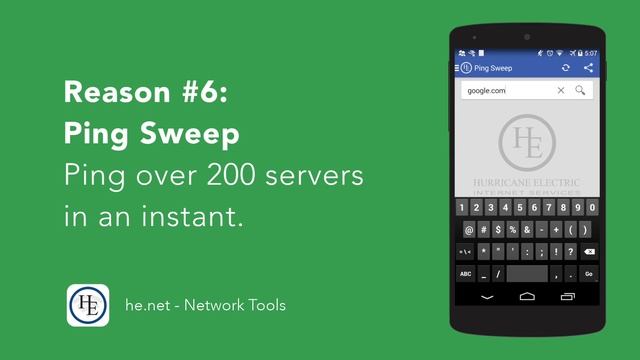 HE.net Network Tools mobile app demo