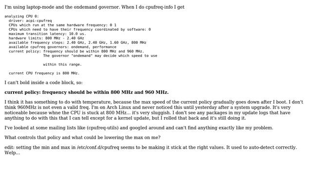 cpufreq policy acting weird, current policy max gets throttled