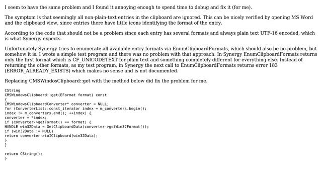 Copy to clipboard from Firefox does not work with Synergy run in service mode on Windows 7 x64