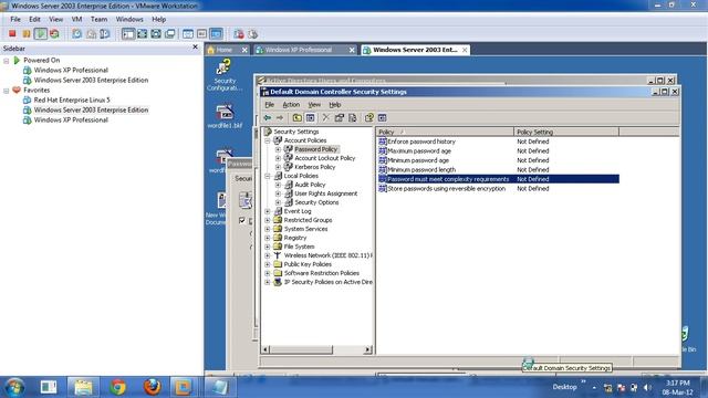 user account and policy settings