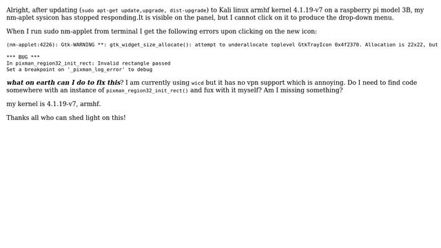 Unix & Linux: nm-applet Kali Linux Raspberry Pi dropdown non-responsive