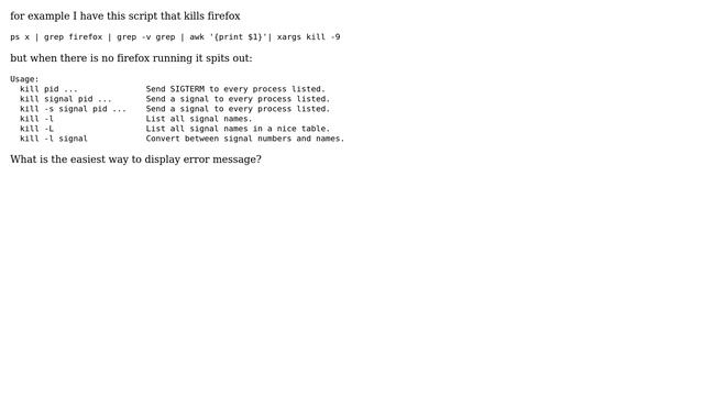 Ubuntu: bash text processing and error message