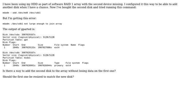 RAID1 mdadm: not large enough to join array (2 Solutions!!)