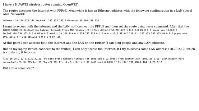 set route on OpenWRT for PPPoE and LAN