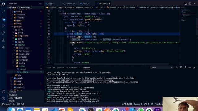How to allow users to check for the latest app version from inside the app using react native?