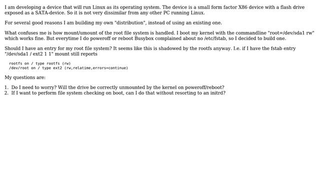 Filesystem handling for embedded Linux device