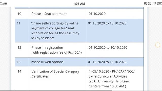 Online self-reporting (by online payment of college fee/ seat reservation fee as the case may be) b