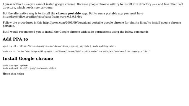 Ubuntu: Install Google Chrome Ubuntu 12.04 without sudo (3 Solutions!!)