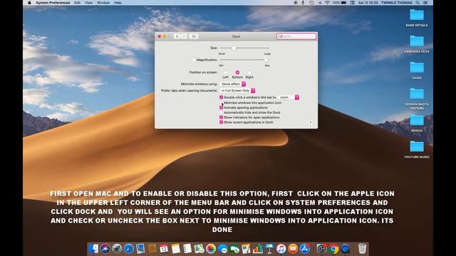 HOW TO ENABLE OR DISABLE MINIMISE WINDOWS INTO APPLICATION ICON IN MAC OS MOJAVE