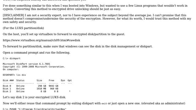 (How) can I use VirtualBox (linux guest) to unlock LUKS and EcryptFS on Windows 8 (host)?