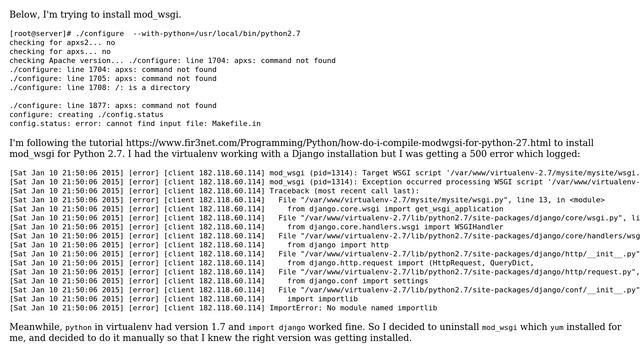 Installing mod_wsgi error - config.status: error: cannot find input file: Makefile.in