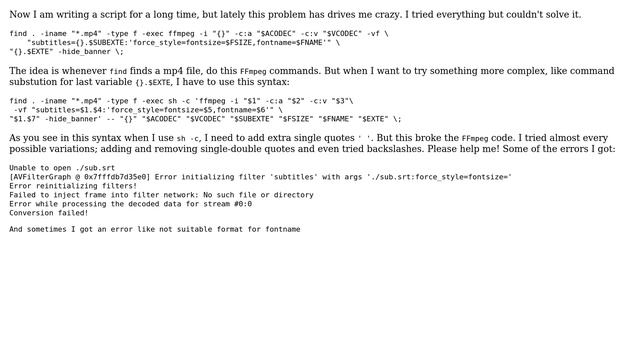 Unix & Linux: Single quote problem in "sh -c" script launched from "find"