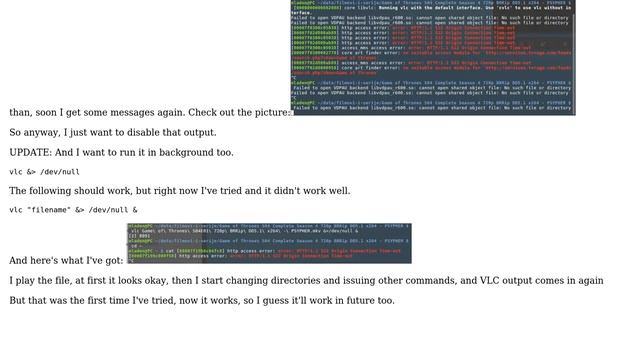 Unix & Linux: How to suppress VLC output when calling it from shell?