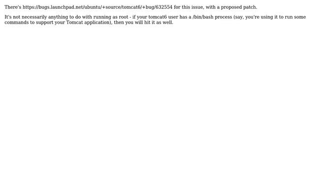 DevOps & SysAdmins: Fix a tomcat6 error message "/bin/bash already running" when starting tomcat?