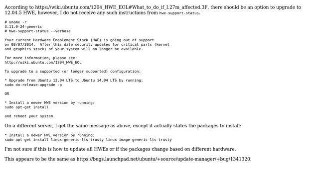 Ubuntu: hwe-support-status does not tell me how to upgrade to 12.04.5 (2 Solutions!!)