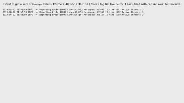 Unix & Linux: How to add numbers in log file?
