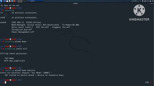 Change managed mode to monitor mode in Kali Linux