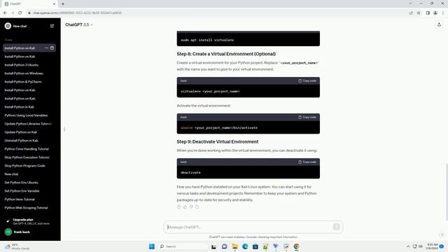 install python kali linux terminal