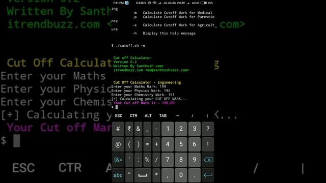Cut off Calculator CLI for Android