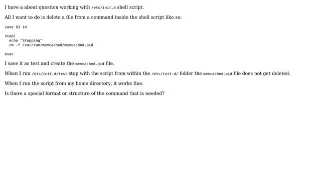 How to delete a file from a command in a shell file for /etc/init.d?