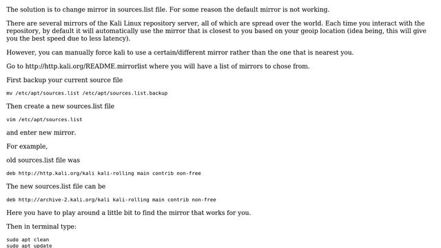 "apt-get update" Fails? (Kali Linux with Virtual Box) (2 Solutions!!)
