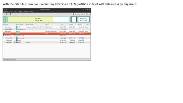 With fstab, how do I automatically mount an NTFS partition with full permissions for every user?