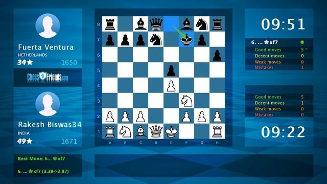 Chess Game Analysis: Rakesh Biswas34 - Fuerta Ventura : 1-0 (By ChessFriends.com)
