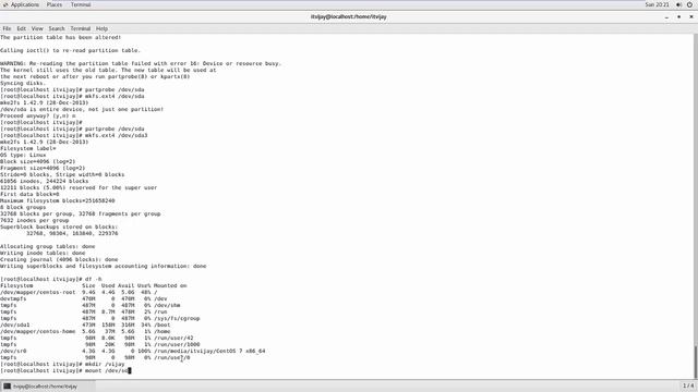 LINUX OS PARTITION CREATION IN REDHAT : CENT OS