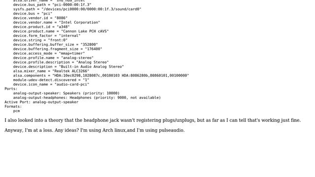 Unix & Linux: Sound on Dell XPS 9570 only works on headphones