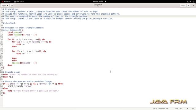 How to print equilateral triangle pattern in terminal using linux shell script - RHEL 9