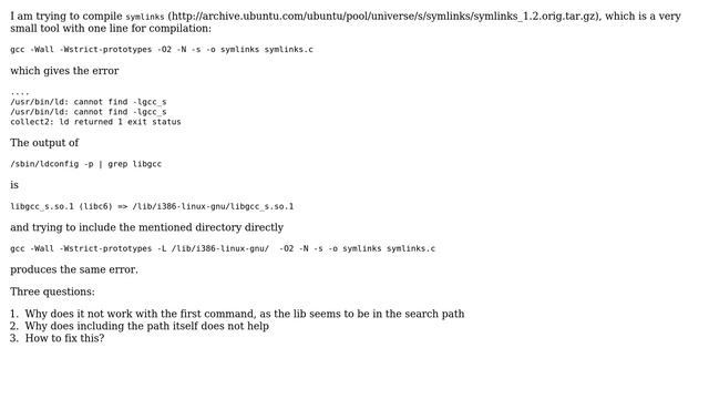 Linker error: /usr/bin/ld: cannot find -lgcc_s