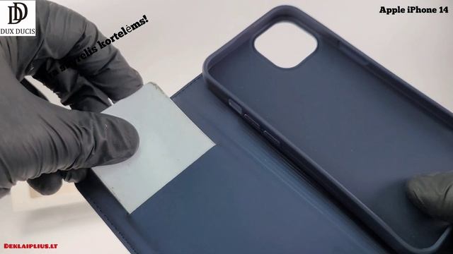 Apple iPhone 14 Dux Ducis dirbtinės odos viršelis dėklas - mėlynas