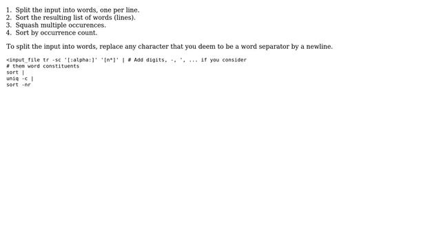 Unix & Linux: Get text-file word occurrence count of all words & print output sorted