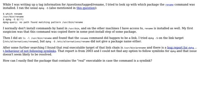 How to find the package that installed a comand, if "dpkg -S" finds no path because the command...