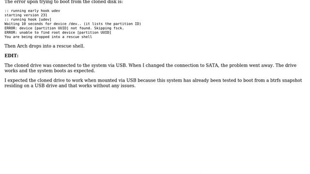 Unix & Linux: cloned drive won't boot. (It was a LUKS encrypted drive)