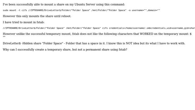 mounting share in fstab error