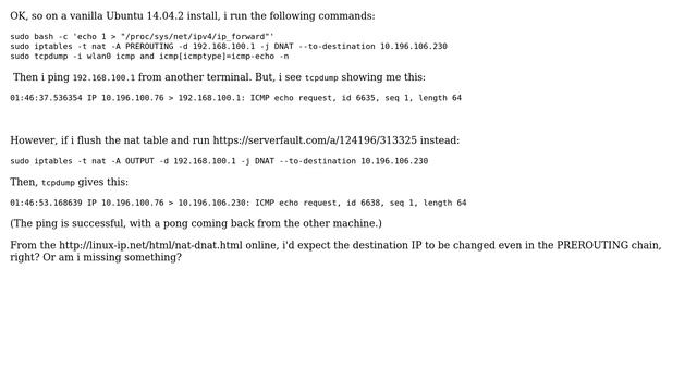 DevOps & SysAdmins: iptables nat table is not changing destination IP in PREROUTING?