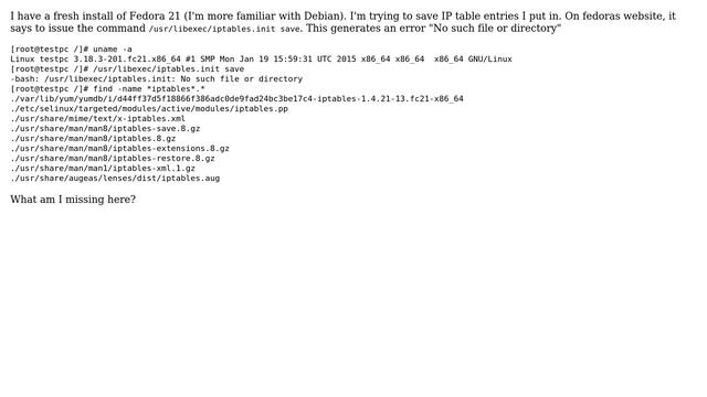 Cannot figure out how to save iptables on Fedora 21