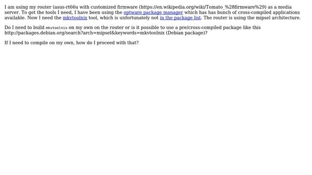 Unix & Linux: Compile mkvtoolnix for router with customized firmware