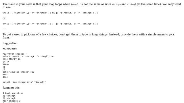 Unix & Linux: Bash or condition in a while statement (4 Solutions!!)