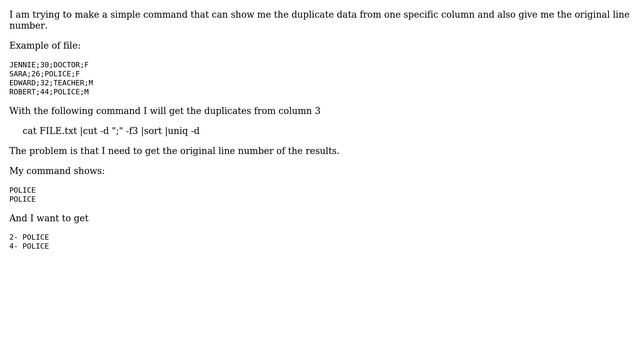 Unix & Linux: Show line numbers of a file after "cut -d ";" -f3 (2 Solutions!!)