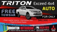 Brighton Mitsubishi Triton Exceed with FREE Tow Bar From only $42,990 Driveaway
